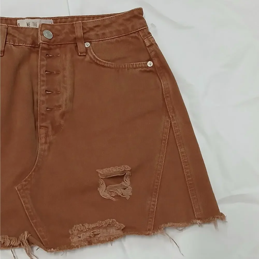 We The Free People Womens Denim Skirt Size 27 Brown Button Front Boho Coastal